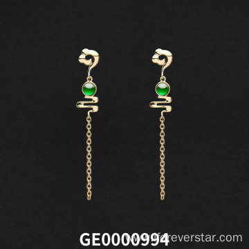 18K Real Gold Imperial Green Jadeite Earrings